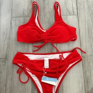Cupshe Vibrant Red Bikini with Drawstring Detail